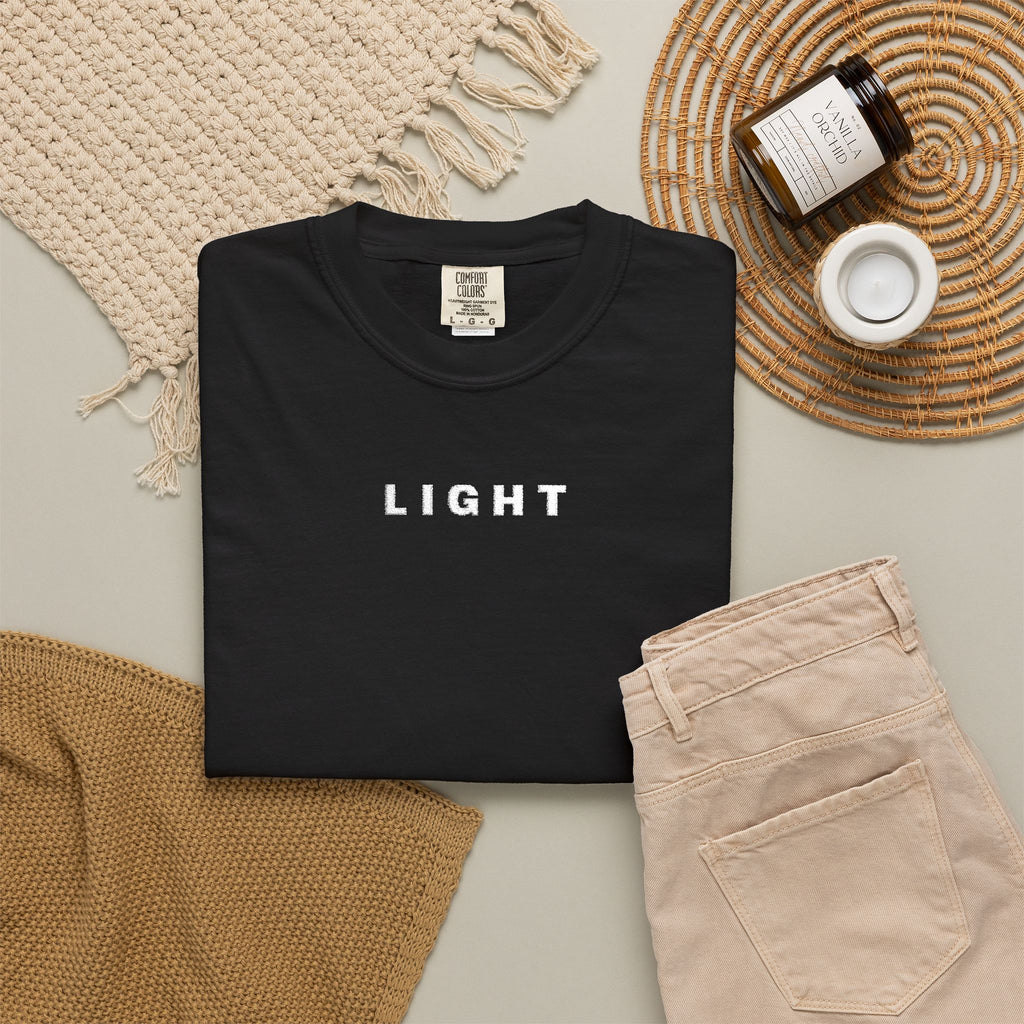 black, embroidered tee
